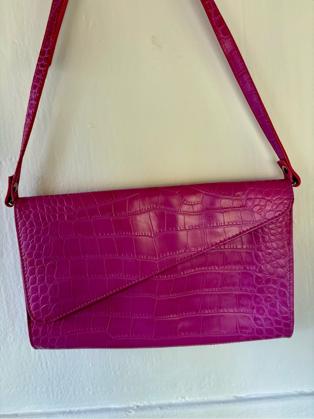 Danier Fuchsia Croc-Embossed Shoulder Clutch with removable strap